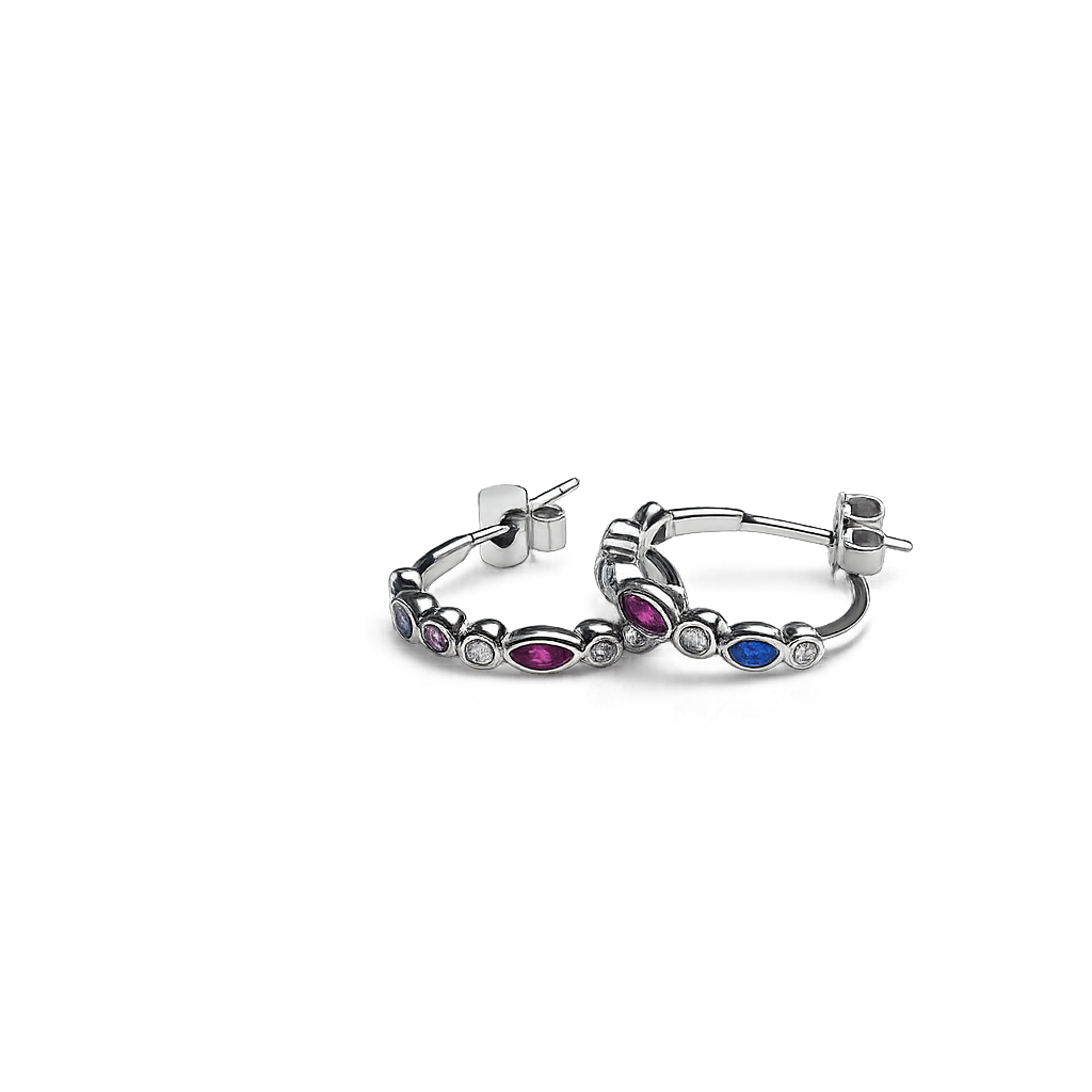 Harlequin Silver Hoop Earrings